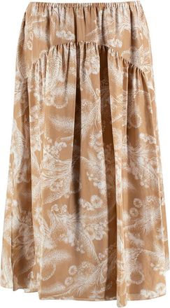 Vince Beige Printed Silk Midi Skirt Size L