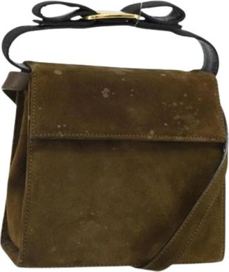 Ferragamo Pre-owned Shoulder Bags, female, Green, Size: ONE SIZE Pre-owned Suede Shoulder Bag