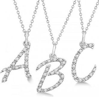 Allurez Personalized Diamond Script Letter Initial Necklace in 14k White Gold
