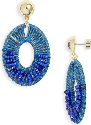 Nordstrom Beaded Oval Drop Earrings in Navy- Gold at Nordstrom