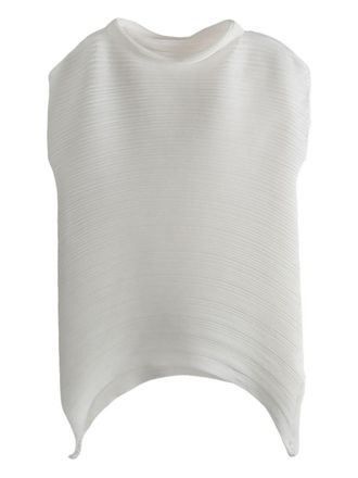 Pleats Please Issey Miyake White Pleated Cotton-Blend Shirt