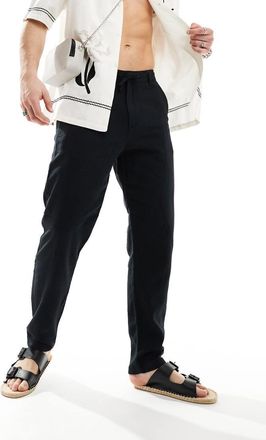 Selected Pantaloni slim affusolati neri in lino-Nero