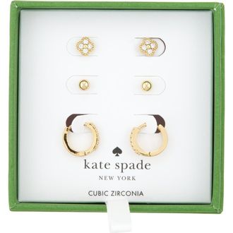 Kate Spade New York 3-pack assorted mini stud & hoop earrings in Clear /Gold at Nordstrom Rack