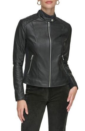 Andrew Marc Leather Racer Jacket in Black at Nordstrom Rack, Size Large