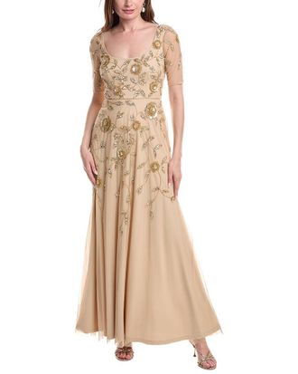 Adrianna Papell Bead Mesh Long Dress