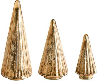 Beliani Conjunto De 3 Figuras Decorativas &Aacute;rboles De Navidad Adornos Festivos De Vidrio Hecho A Mano 3 Tama&ntilde;os Dorado Oyeren
