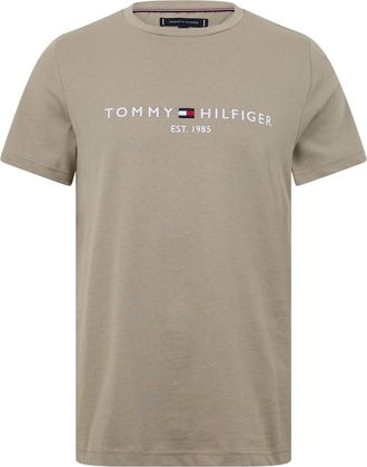 Tommy Hilfiger Dames-T-shirt met logo op de borst en ronde hals (Steen)