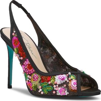 Betsey Johnson Gerri Sequin Slingback Sandal in Black Floral at Nordstrom, Size 9.5