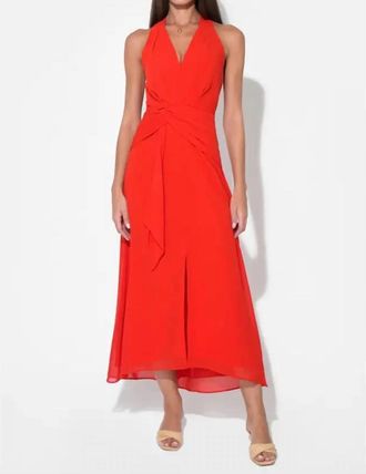 Adelyn Rae Jessika Halter Midi Dress In Red Orange
