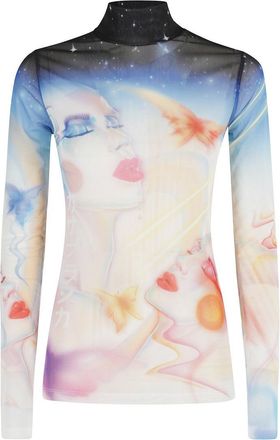 Casablanca High-Neck Multicolor Printed Tulle Top