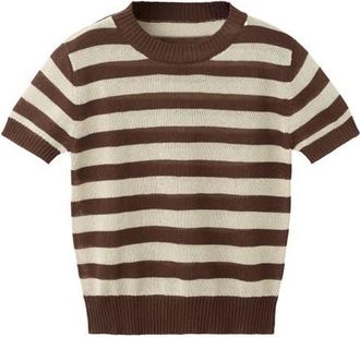 Mango Stripe Crop Sweater in Chocolate at Nordstrom, Size X-Small