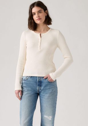 Levi's Langarmshirt LEVIS DRY GOODS HENLEY, Damen, Gr. L (40), gardenia, Web, Obermaterial: 95% Baumwolle, 5% Elasthan, unifarben, figurbetont h&uuml;ftbedeckend,