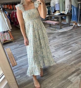 Wishlist Floral Smocked Midi Dress In Sea Green