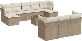 vidaXL Set De Sof&aacute;s De Jard&iacute;n 11pzas Con Cojines Rat&aacute;n Sint&eacute;tico Beige Vidaxl