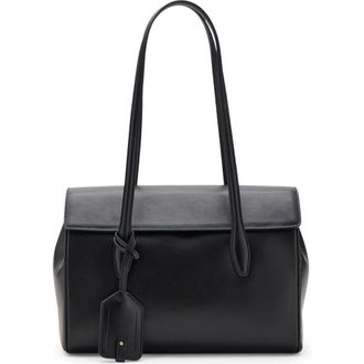 Mango Medium Leather Shoulder Bag with Charm in Black at Nordstrom