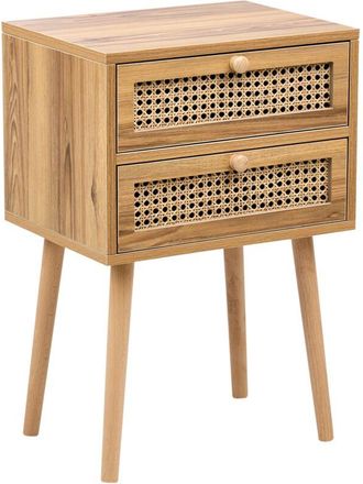 Beliani Beliani - Mesita De Noche Frente De Rat&aacute;n Chapa De Mdf Mesilla Estilo Boho Trenza Vienesa Marr&oacute;n Claro Butte