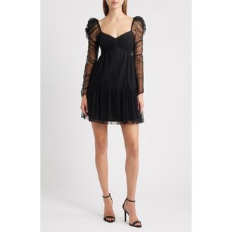Lucy Paris Deanna Long Sleeve Tulle Cocktail Minidress in Black at Nordstrom Rack, Size X-Small