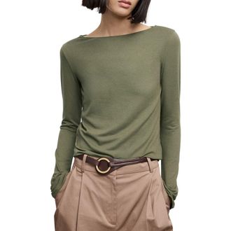 Mango Boatneck Top in Khaki Green at Nordstrom, Size X-Large