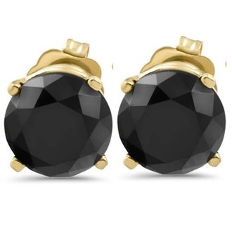 Pompeii3 3 1/2 TCW 14k Yellow Gold Round Black Diamond Stud Earrings