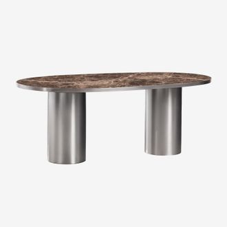 Sklum Mesa De Comedor Ovalada 220x110 Cm En Piedra Natural Y Acero Inoxidable Fertrix Sklum