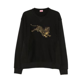 Kenzo Jumping Tiger Sequin Borduur Sweatshirt - Heren - Sweatshirts & Hoodies - Zwart - Maat: S Katoen