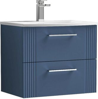 Nuie Nuie - Deco Satin Blue 600mm Wall Hung 2 Drawer Vanity Unit and Curved Ceramic Basin - DPF393G