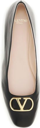 Valentino Garavani Womens Ballerina Flats Vlogo Signature Black Nappa Calf Leather Shoes