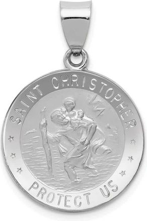 Diamond2Deal 14k White Gold Polished Satin St Christopher Medal Hollow Pendant