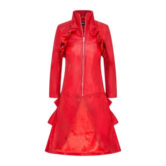 Infinity Leather Dames Goth Rood Leren High Collar Victoriaanse Flare Tailcoat - Challa