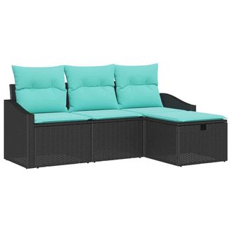 vidaXL Juego De Sof&aacute; Con Coj&iacute;n 4 Pcs Negro Polirat&aacute;n Vidaxl