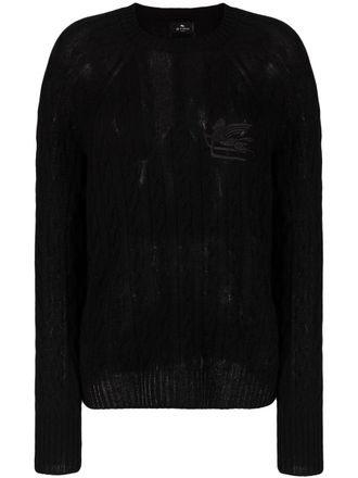 Etro logo-embroidered cable-knit jumper - women - Cashmere - 44 - Black