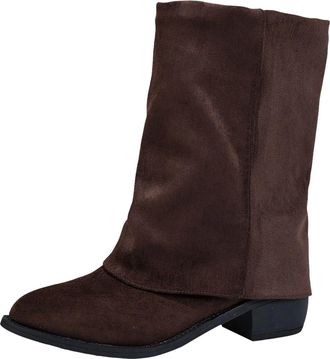 Generic Cowboy Boota Pointed Toe Mid Heel Booties Fall Chunky Heel Cuff Mid Calf Boots Cowboy Boots for Women (Brown, 6.5)