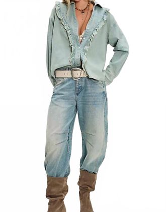 Free People Tattered And Ruffled Denim Top In Vintage Tint Wash