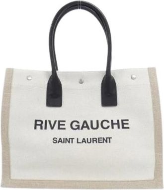 Saint Laurent Pre-owned Katoen Linnen Tote Tas - Dames - Vintage Shopper - Beige - ONE Size - Katoen - Vintage