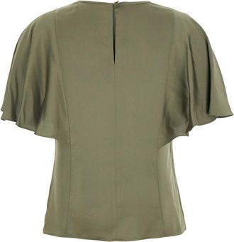 Michael Michael Kors Womens Cape Sleeve Top Green Polyester Tops