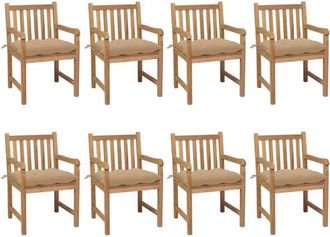 vidaXL Sillas De Jard&iacute;n 8 Uds Madera Maciza De Teca Cojines Beige Vidaxl