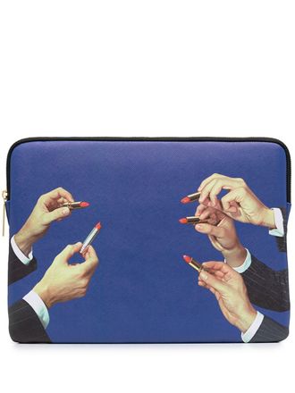 Seletti lipstick print laptop case - unisex - Polyester/Polyurethane - One Size - Blue