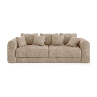 Sia Home Sof&aacute; cama con ba&uacute;l de nogal 4 plazas terciopelo gofrado beige