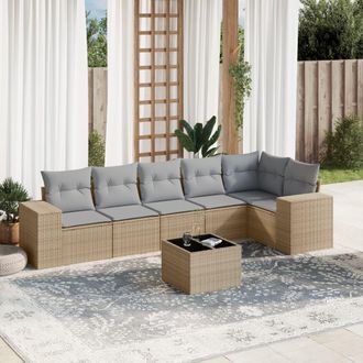 vidaXL Vidaxl - Set Sof&aacute;s De Jard&iacute;n 7 Piezas Y Cojines Rat&aacute;n Sint&eacute;tico Beige