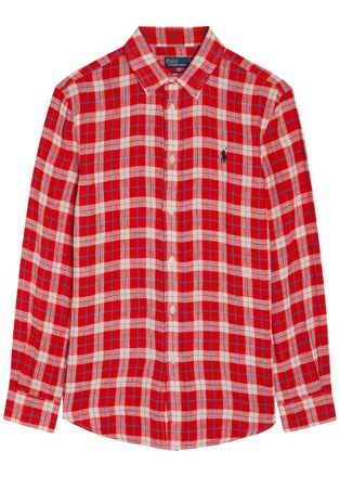 Polo Ralph Lauren Plaid Linen Shirt - Red - S (UK8-10 / S)