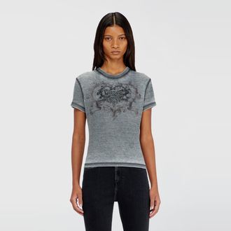 Diesel Jersey t-shirt with rhinestones and burnout effect - T-Shirts - Woman - Grey