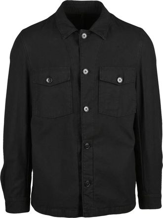 L.B.M. 1911 Black Twill Shirt with Classic Collar and Buttoned Pockets