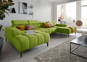 Domo Collection Wohnlandschaft »Cunelli tolle Sitznähte als Designelement, fester Sitzkomfort, U-Form« wahlweise mit Kopfteilverstellung, bodenfrei