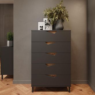 Vicco Aparador Marelle, Antracita/roble Artesanal, 76 X 120 Cm Con 5 Cajones, Vicco