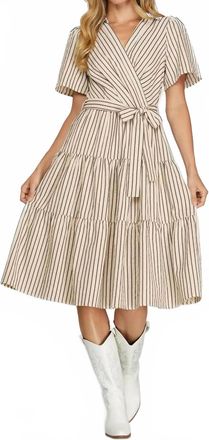 She + Sky Short Sleeve Button Down Dress In Tan