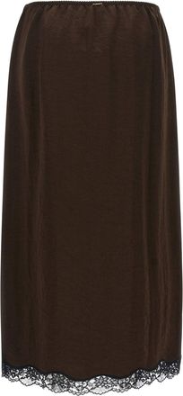 Twin-Set Froiss&eacute; Satin with Lace Hem Skirt - Brown