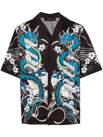 Amiri Dragon printed bowling shirt - Black