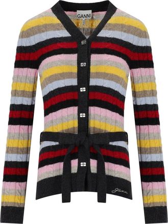 Ganni CARDIGAN A RIGHE CON CINTURA MULTICOLORE GANNI