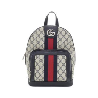 Gucci Beige Blue Gg Supreme Canvas Leather Backpack (Pre-Owned)