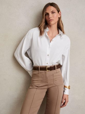 Reiss White Cotton Button Through Oxford Shirt, 10